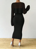  | SHEIN Raffinéa 2pcs Elegant Women`S Solid Color Hollow-Out Long Sleeve Sweater & Sleeveless Knit Dress Set, Autumn/Winter | Sweater | Shein | OneHub