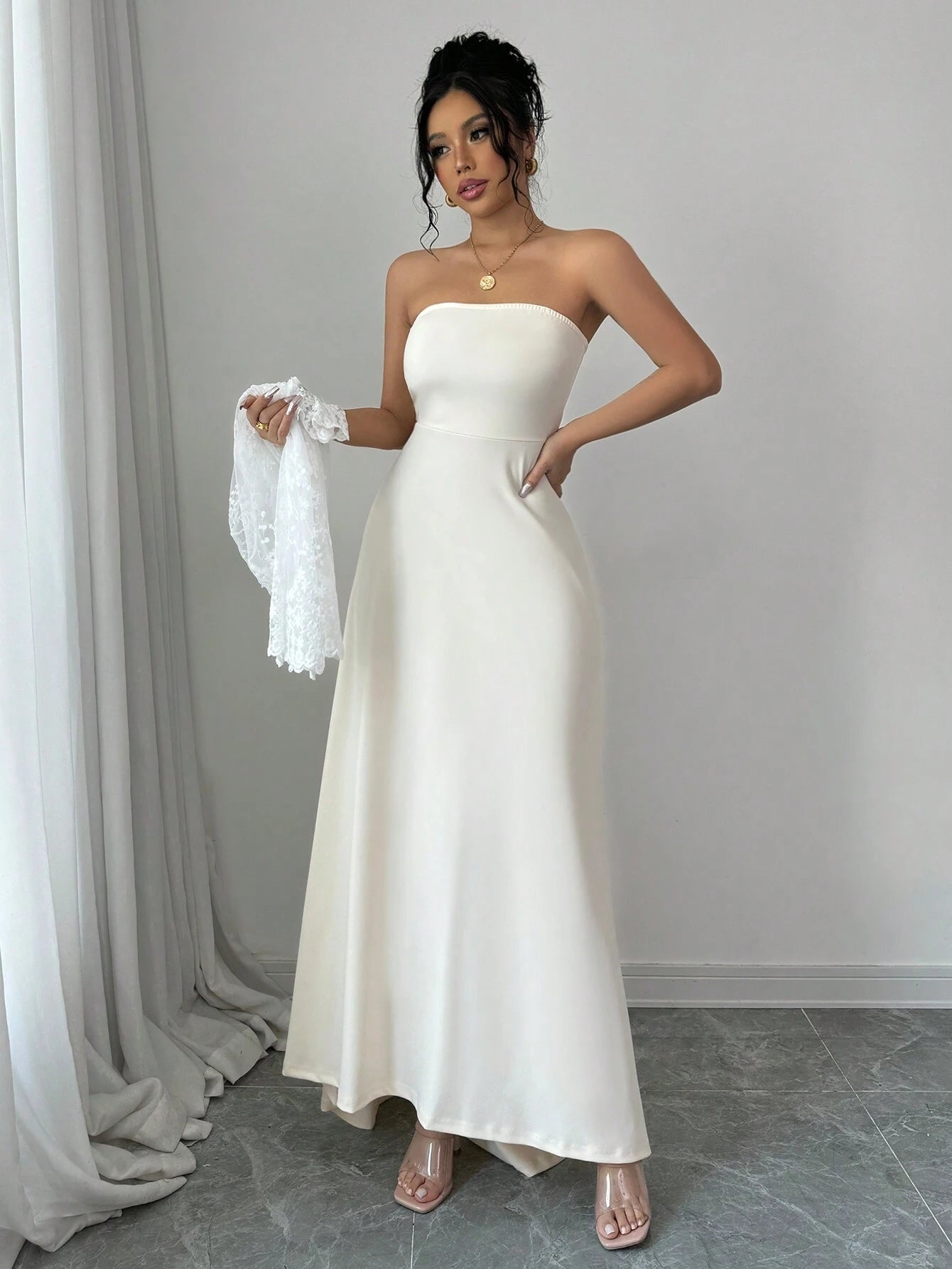  | SHEIN Raffinéa 2pcs Set: Lace Embroidered Dress With Corset Waist & Long Sleeve Dress | Dress | Shein | OneHub