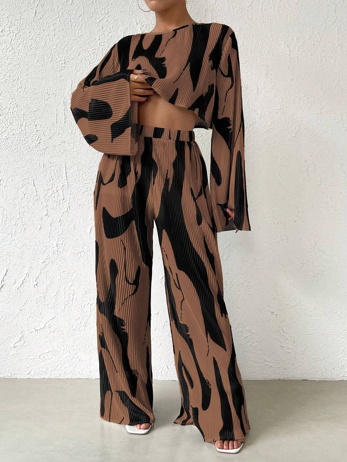  | SHEIN Raffinéa Bell Sleeve Cropped Top And Wide Leg Pants Set | Top and Pant Set | Shein | OneHub