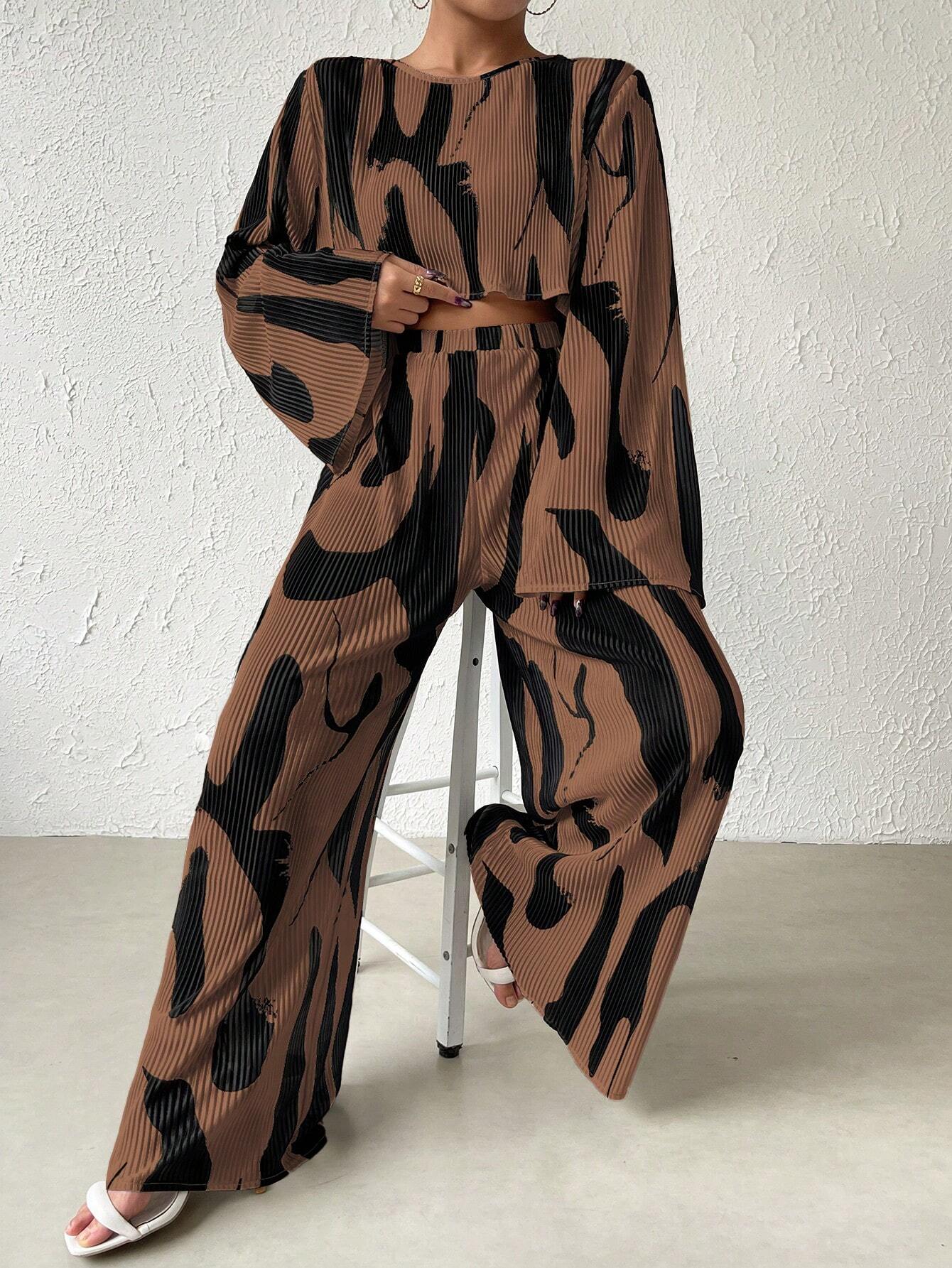  | SHEIN Raffinéa Bell Sleeve Cropped Top And Wide Leg Pants Set | Top and Pant Set | Shein | OneHub