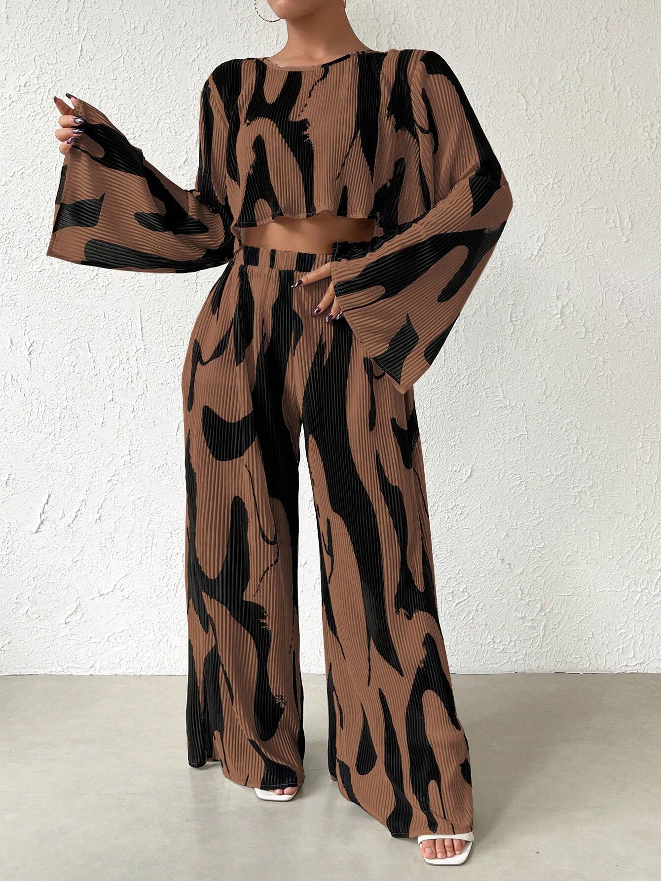  | SHEIN Raffinéa Bell Sleeve Cropped Top And Wide Leg Pants Set | Top and Pant Set | Shein | OneHub