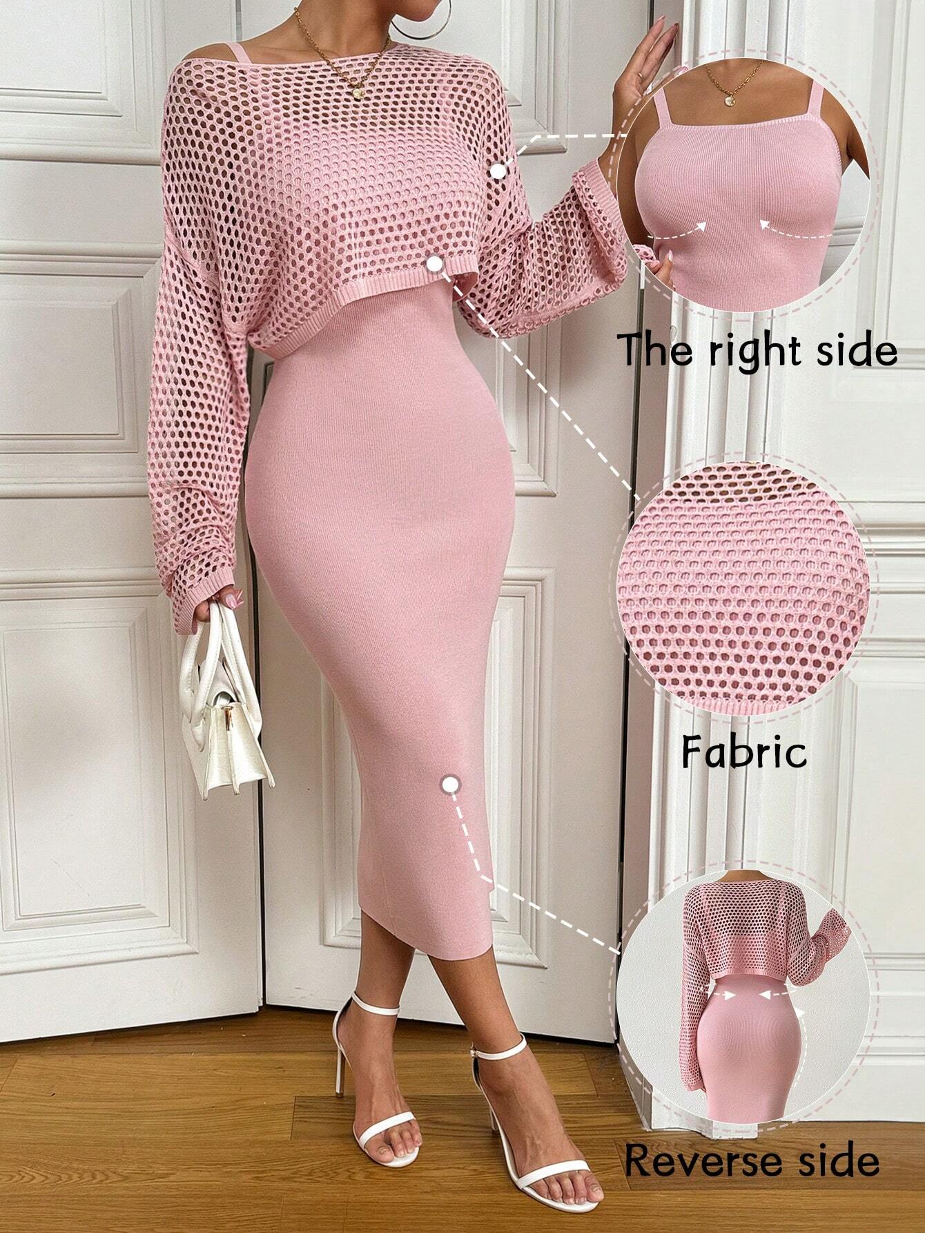  | SHEIN Raffinéa Drop Shoulder Pointelle Knit Sweater & Cami Sweater Dress | Sweater | Shein | OneHub