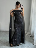  | SHEIN Raffinéa Elegant Off-Shoulder Sparkly Cape Evening Dress | Dress | Shein | OneHub