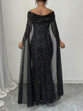  | SHEIN Raffinéa Elegant Off-Shoulder Sparkly Cape Evening Dress | Dress | Shein | OneHub
