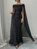  | SHEIN Raffinéa Elegant Off-Shoulder Sparkly Cape Evening Dress | Dress | Shein | OneHub