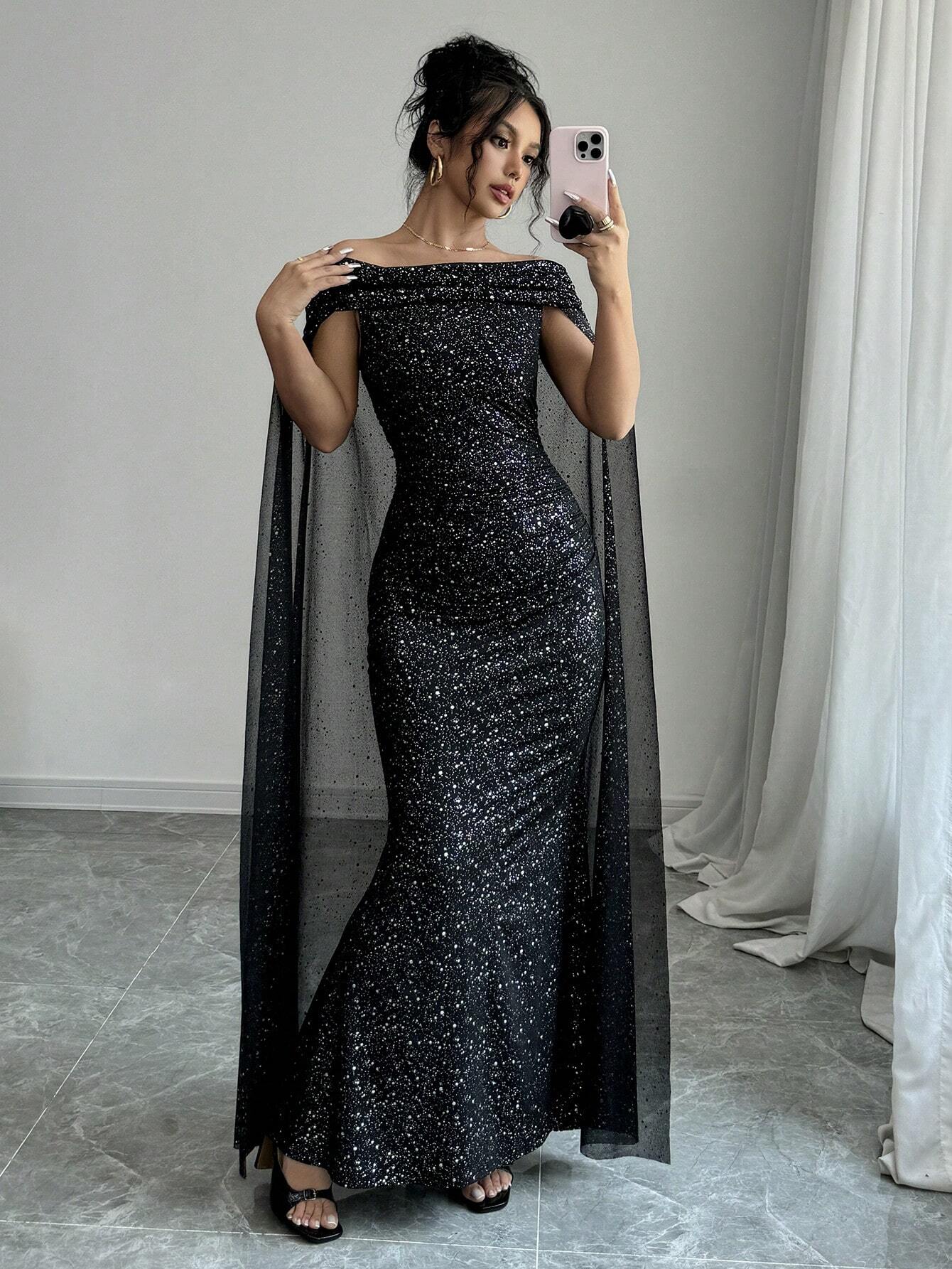  | SHEIN Raffinéa Elegant Off-Shoulder Sparkly Cape Evening Dress | Dress | Shein | OneHub