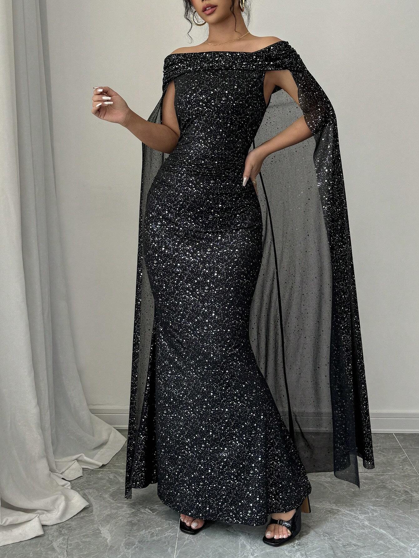  | SHEIN Raffinéa Elegant Off-Shoulder Sparkly Cape Evening Dress | Dress | Shein | OneHub