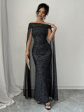  | SHEIN Raffinéa Elegant Off-Shoulder Sparkly Cape Evening Dress | Dress | Shein | OneHub