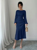  | SHEIN Raffinéa Elegant Solid Color Puff Sleeve Fishtail Dress, Autumn Maxi Women Outfit Long Sleeve Midi Dresselegant Dress Long Sleevenavy Blue Dress Women | Dress | Shein | OneHub
