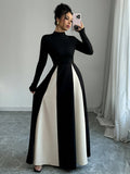  | SHEIN Raffinéa European And American Style Color Block Long Sleeve A-Line Flare Dress, Waist-Cinching Design For A Slimming Look, Autumn/Winter Maxi Women Outfit | Dress | Shein | OneHub