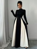  | SHEIN Raffinéa European And American Style Color Block Long Sleeve A-Line Flare Dress, Waist-Cinching Design For A Slimming Look, Autumn/Winter Maxi Women Outfit | Dress | Shein | OneHub