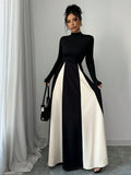  | SHEIN Raffinéa European And American Style Color Block Long Sleeve A-Line Flare Dress, Waist-Cinching Design For A Slimming Look, Autumn/Winter Maxi Women Outfit | Dress | Shein | OneHub