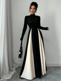  | SHEIN Raffinéa European And American Style Color Block Long Sleeve A-Line Flare Dress, Waist-Cinching Design For A Slimming Look, Autumn/Winter Maxi Women Outfit | Dress | Shein | OneHub