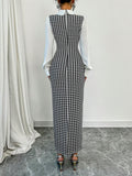  | SHEIN Raffinéa Fashionable Elegant Slim Long Patchwork Puff Sleeve Collar Houndstooth Pattern Fabric Women's Long Dress | Dress | Shein | OneHub