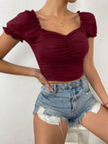  | SHEIN Privé Ruched Front Sweetheart Neck Puff Sleeve Crop Tee | Tee | Shein | OneHub