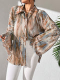 SHEIN Raffinéa Women's Spring/Summer Fashionable Random Printed Flare Sleeve Shirt