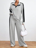  | SHEIN Relaxiva Color Block Casual 2pcs/Set Side Stripe, Extra-Long Sleeve Loose Grey Drop Shoulder Blouse And Pants | Sweater | Shein | OneHub