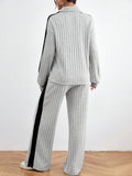  | SHEIN Relaxiva Color Block Casual 2pcs/Set Side Stripe, Extra-Long Sleeve Loose Grey Drop Shoulder Blouse And Pants | Sweater | Shein | OneHub
