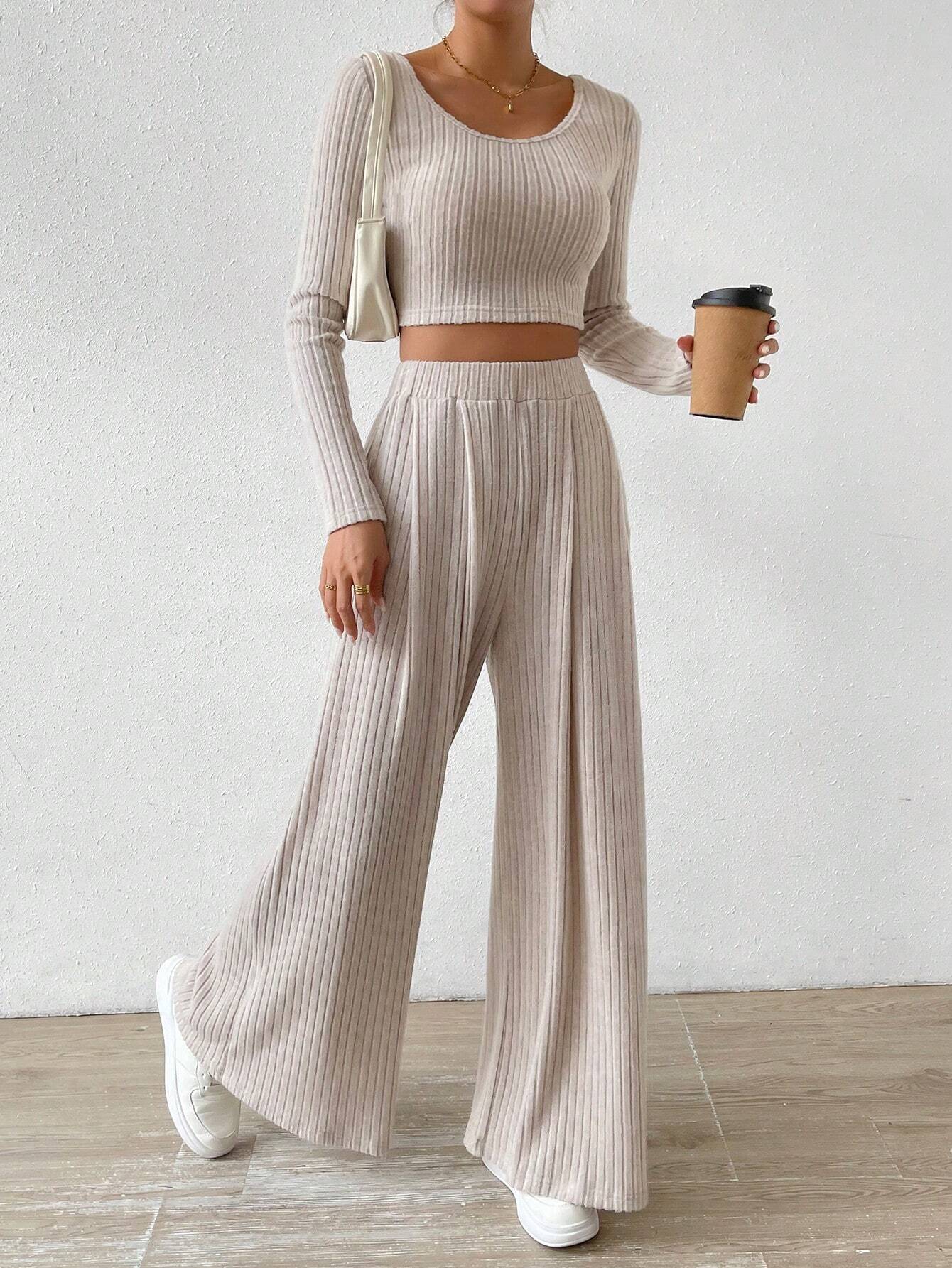  | SHEIN Relaxiva Scoop Neck Crop Tee & Wide Leg Pants | Top and Pant Set | Shein | OneHub