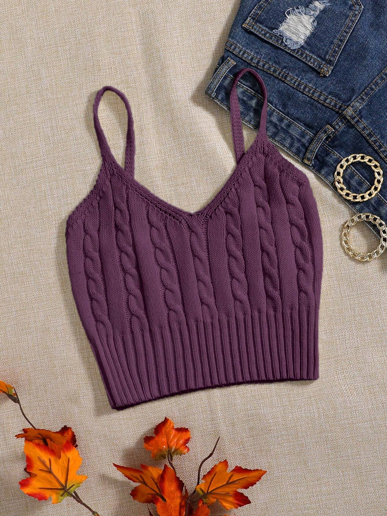  | SHEIN Relaxiva Women's Solid Color Casual Loose Knit Camisole Top For Fall And Winter | Sweater | Shein | OneHub