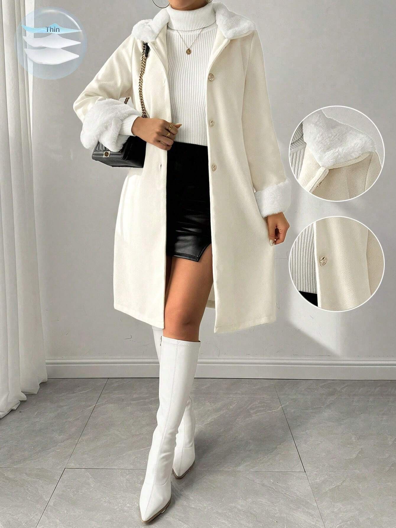  | SHEIN Royalia Solid Color Button-Front Long Sleeve Fur Collar Casual JacketSHEIN Royalia Solid Color Button-Front Long Sleeve Fur Collar Casual Jacket | Sweater | Shein | OneHub