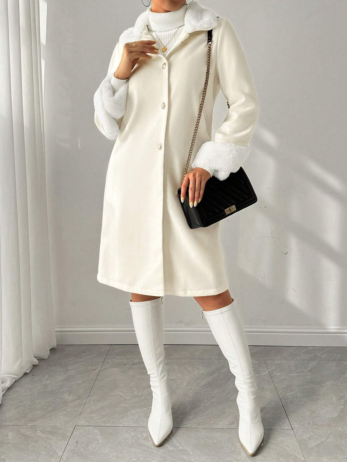  | SHEIN Royalia Solid Color Button-Front Long Sleeve Fur Collar Casual JacketSHEIN Royalia Solid Color Button-Front Long Sleeve Fur Collar Casual Jacket | Sweater | Shein | OneHub