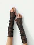 SHEIN SXY 1 Pair Shimmering Lace Women's Arm Warmers, Suitable For Night Club, Party, And Casual Wear