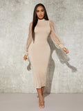  | SHEIN SXY Contrast Mesh Mock Neck Bodycon Dress | Dress | Shein | OneHub
