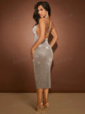  | SHEIN SXY Draped Collar Crisscross Backless Halter Metallic Dress | Dress | Shein | OneHub
