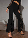  | SHEIN SXY Lace Panel Flare Leg Pants | Pants | Shein | OneHub