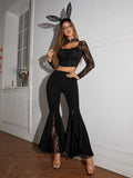  | SHEIN SXY Lace Panel Flare Leg Pants | Pants | Shein | OneHub