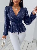  | SHEIN SXY Random Heart Print Surplice Neck Belted Blouse | Blouse | Shein | OneHub