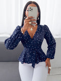  | SHEIN SXY Random Heart Print Surplice Neck Belted Blouse | Blouse | Shein | OneHub