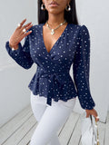  | SHEIN SXY Random Heart Print Surplice Neck Belted Blouse | Blouse | Shein | OneHub