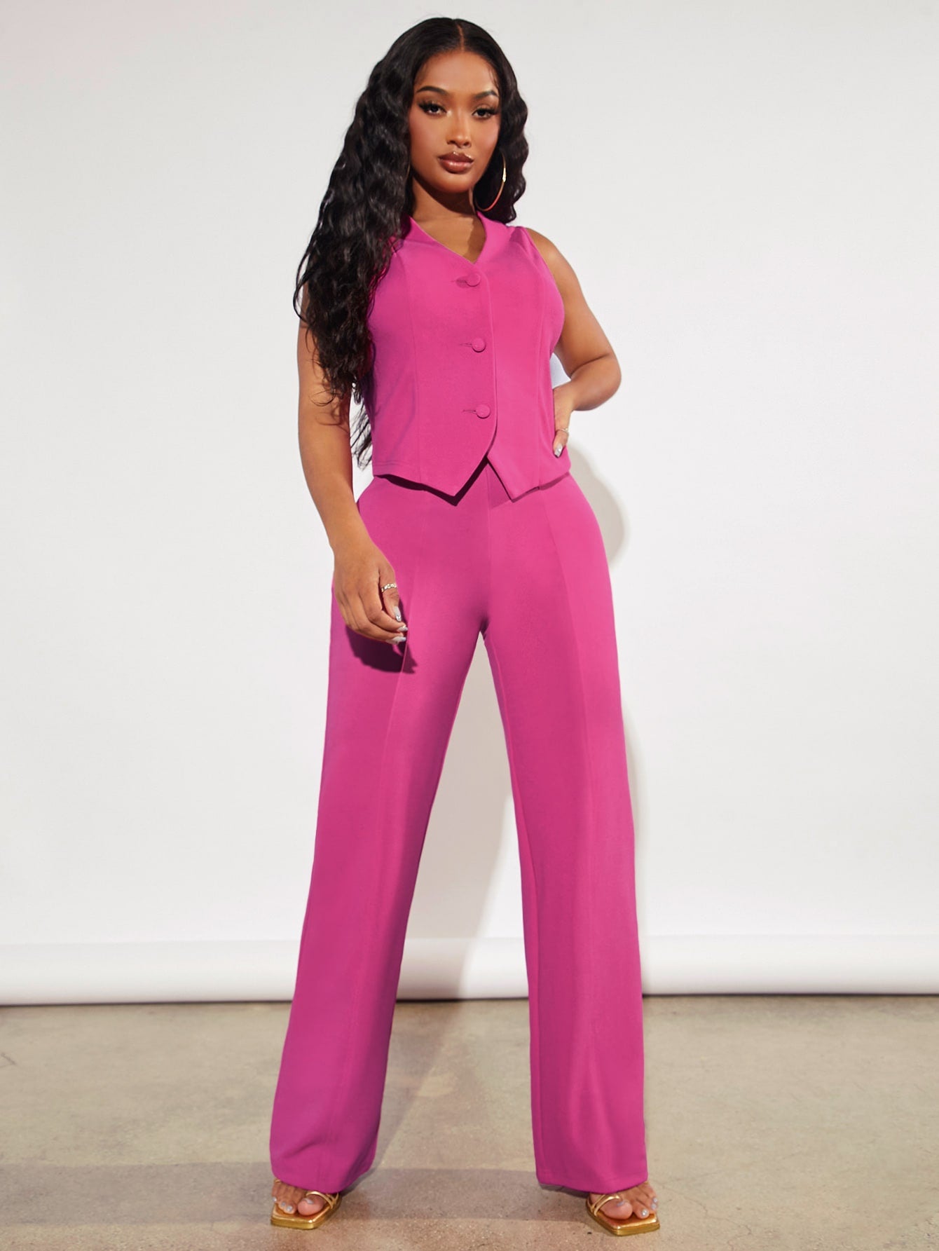  | SHEIN SXY Solid Button Front Vest Blazer & Suit Trousers | Blazer | Shein | OneHub