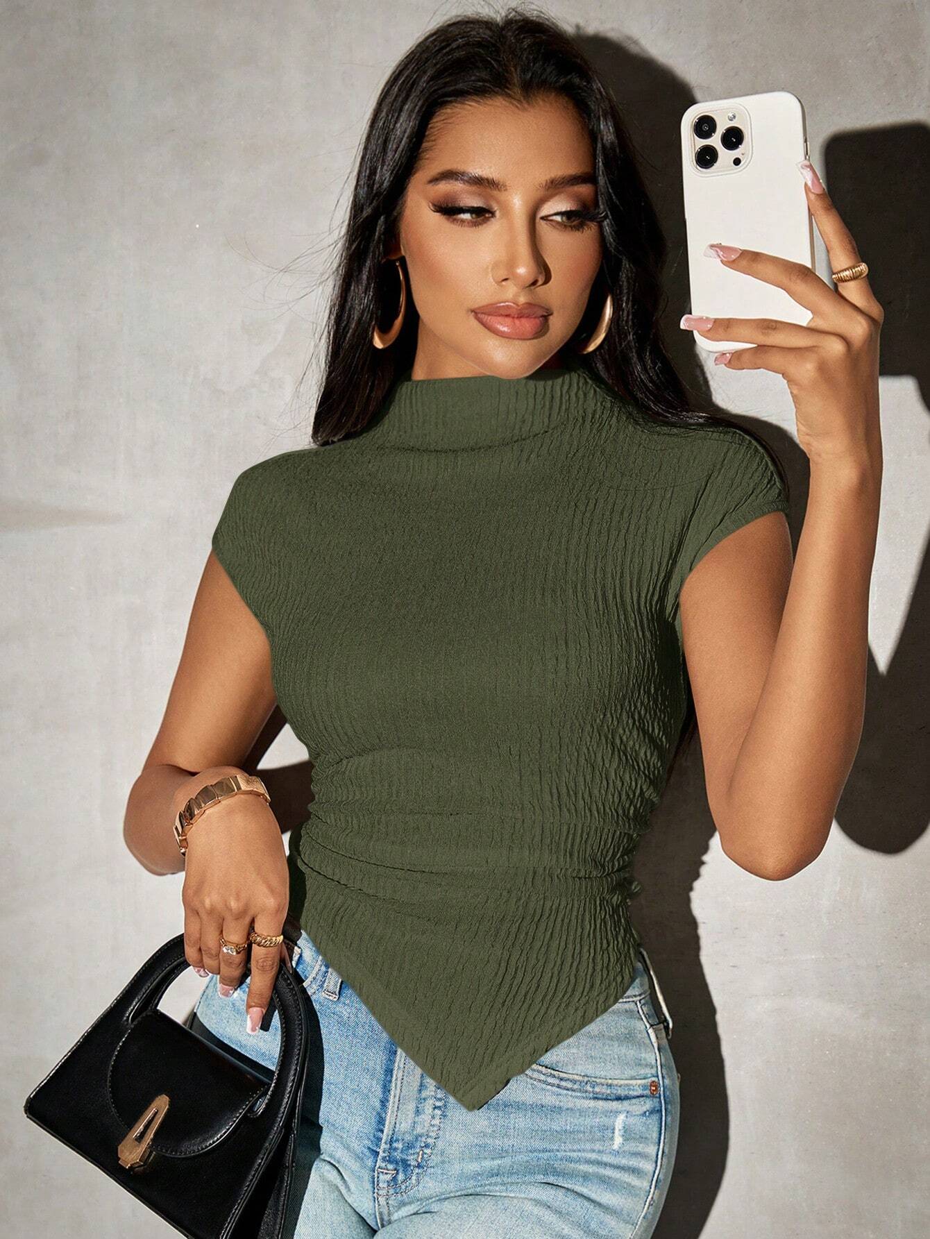  | SHEIN SXY Women Solid Color Asymmetrical Hem Knit Top | Top | Shein | OneHub