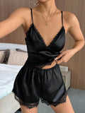  | SHEIN SilkySpell Lace Trim Satin Cami Top & Shorts PJ Set / Pajama Set | Lingerie | Shein | OneHub
