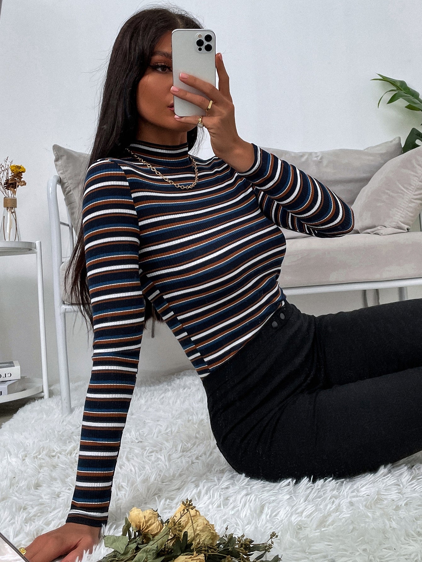  | SHEIN Slayr Colourful Striped Mock Neck Tee | Top | Shein | OneHub