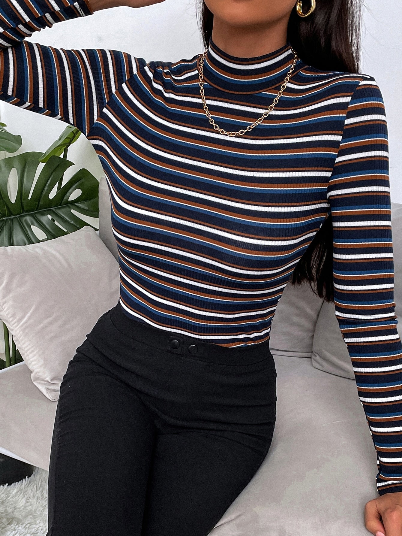  | SHEIN Slayr Colourful Striped Mock Neck Tee | Top | Shein | OneHub