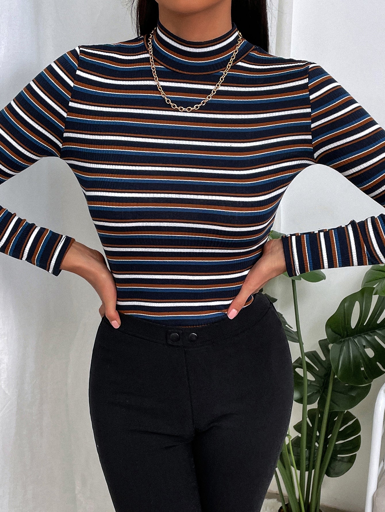  | SHEIN Slayr Colourful Striped Mock Neck Tee | Top | Shein | OneHub