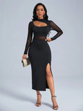  | SHEIN Slayr Cut Out Front Contrast Mesh Split Thigh Dress | Dress | Shein | OneHub