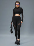  | SHEIN Sport Innovista 2pcs Mesh Insert Long Sleeve Crop Top T Waistband Leggings Summer 2piece Outfits Set Women | Sports Leggings | Shein | OneHub