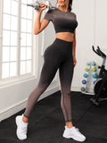  | SHEIN Sport Studio 2pcs Seamless Ombre Print Gym Set Fitness Wear Fitted Tee & Tummy Control Leggings Workout Women Setwomen Workout Set Women Leggings Set | Leggings | Shein | OneHub