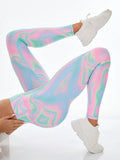 SHEIN Sport Studio Printed Women's Leggings For Outerwear, Slimming And Elastic High Waist Sports Tights