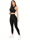 SHEIN Sport Studio Seamless Solid Color Slim Fit Vest And Long Pants Yoga Sportswear Set