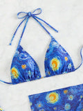  | SHEIN Swim Mod Summer Beach Women's Oil Painting Printed Halter Neck Bikini Set With Cover Up | Lingerie | Shein | OneHub