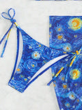  | SHEIN Swim Mod Summer Beach Women's Oil Painting Printed Halter Neck Bikini Set With Cover Up | Lingerie | Shein | OneHub