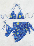  | SHEIN Swim Mod Summer Beach Women's Oil Painting Printed Halter Neck Bikini Set With Cover Up | Lingerie | Shein | OneHub