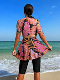  | SHEIN Swim Mulvari Summer Beach Tropical Print Zip Front Top & Short Leggings Swimsuit | Lingerie | Shein | OneHub