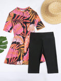  | SHEIN Swim Mulvari Summer Beach Tropical Print Zip Front Top & Short Leggings Swimsuit | Lingerie | Shein | OneHub